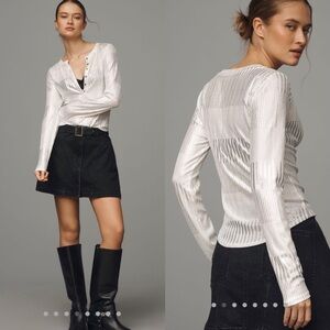 Anthropologie The Andie Ribbed Henley Top by Pilcro: Shimmer Edition